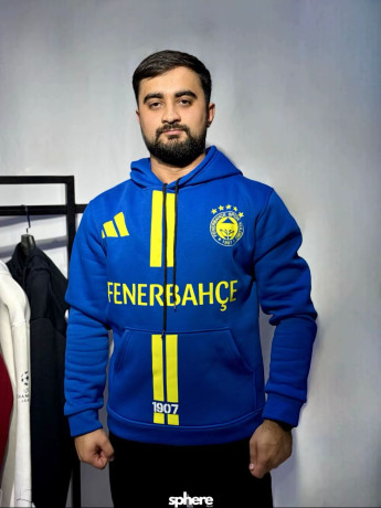 Fenerbahçe Electro Blue Line Hoody – İki Xətt və Loqo Detallı